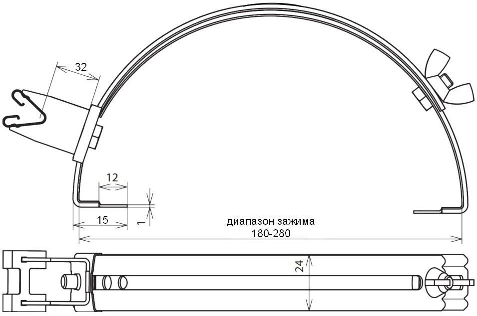 Регулируемые держатели с DEHNgrip, L=180-280 мм, h=32 мм, длина захвата 15 мм арт. 206817, схема