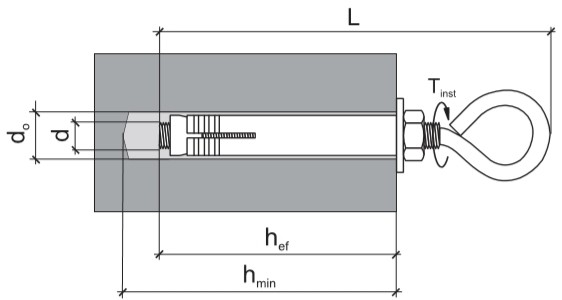 Распорный стальной анкер с потолочным крюком LHS - схема, чертеж - схема