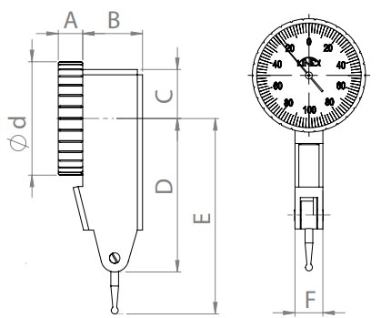 Индикатор рычажно-зубчатый ИРБ +/-0,2 мм 0,002 мм Kinex 1156-02-102 - схема