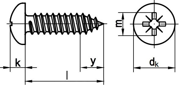 Самонарезающий шуруп с полукруглой головкой 4,2х16 мм DIN 7981 - чертеж, схема