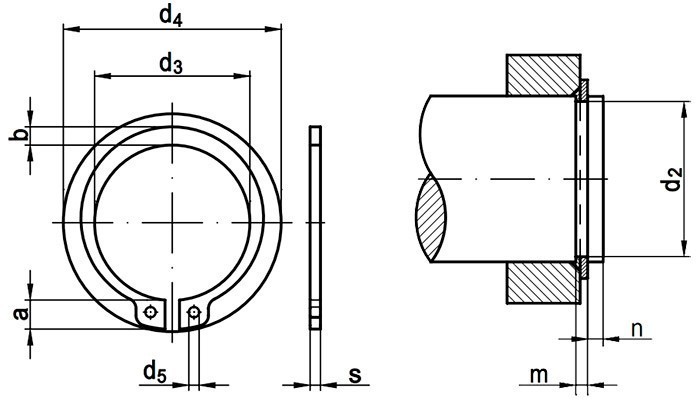 Кольцо стопорное наружное DIN 471 - чертеж, схема