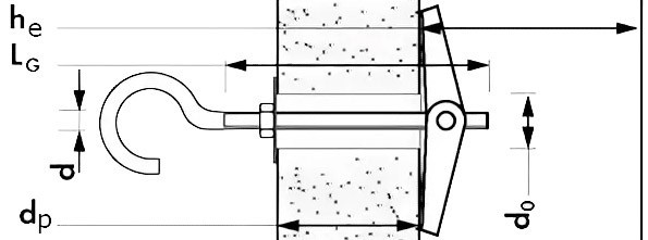 Раскладной пружинный анкер с крюком М3 Mungo MF-H - чертеж, схема