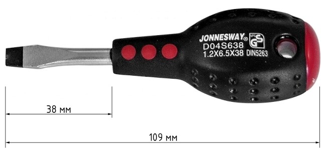 Отвертка шлицевая SL6.5х38 мм Jonnesway FULL STAR D04S638