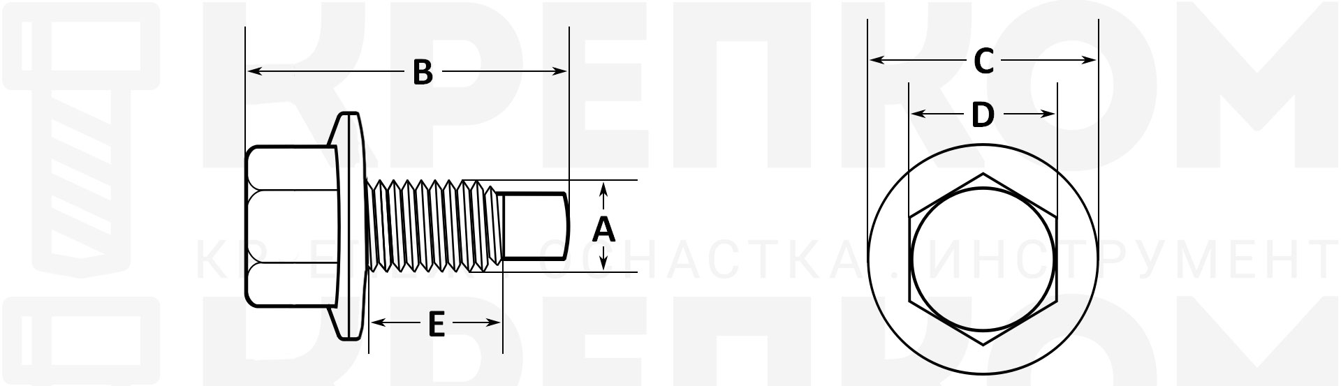 Болт шестигранный М6х1х16 мм SN-10100-3 - схема, чертеж