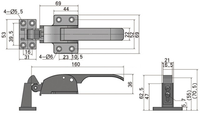 Ручка-защелка для морозильных камер L=160 N21 - размеры, схема
