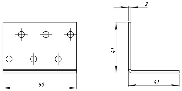 Уголок крепежный равносторонний 40х40х60 мм - схема, чертеж