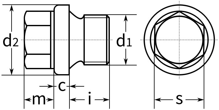 Пробка-заглушка G с шестигранной головкой и фланцем DIN 910 - схема