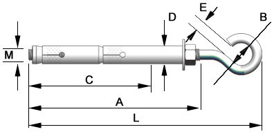 Анкер двухраспорный с полукольцом SLR-R2-HO - чертеж, схема