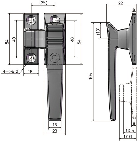 Ручка-защелка дверная L=105 N13C-4 - размеры, схема
