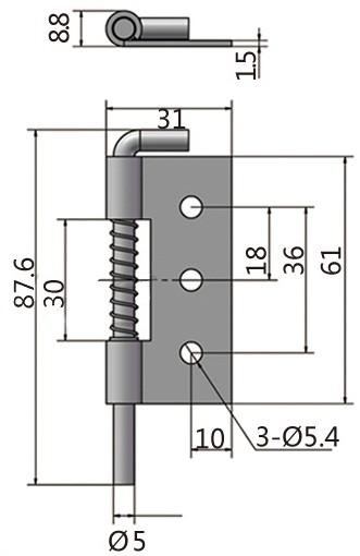 Петля для ящиков L=61 L38-3 размеры