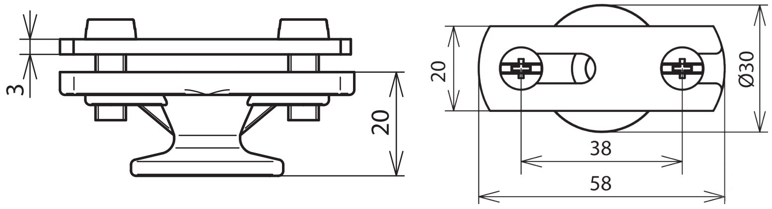 Схема размеров держателя плоского проводника с фланцем и накладкой