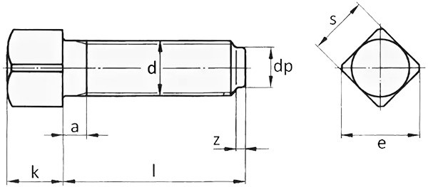 Винт установочный с квадратной головкой DIN 479 - чертеж