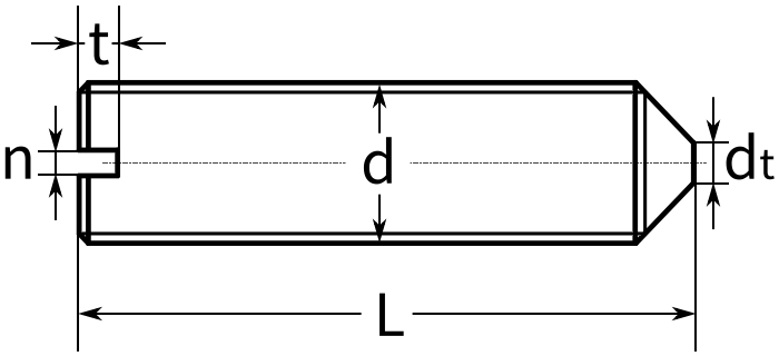 Винт установочный с коническим концом DIN 553 (ISO 7434) - схема