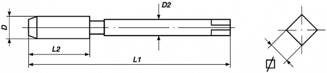 Метчик машинный DIN 376 HSSE Volkel, левая метрическая резьба - схема, чертеж