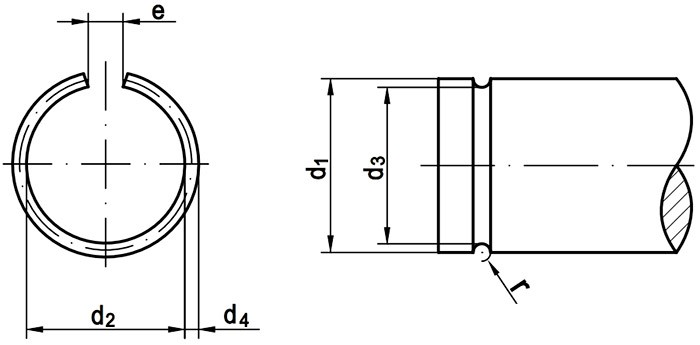 Стопорное концентрическое осевое кольцо DIN 7993 - чертеж