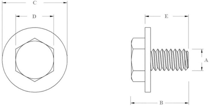 Болт шестигранный М6х1х16 мм с шайбой SN-10231 - схема, чертеж