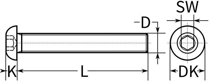 Винт с полукруглой головкой и внутренним шестигранником ISO (DIN) 7380 - схема