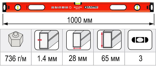 Размеры уровень строительный 1000 мм KAPRO SATURN 987XL-41-100