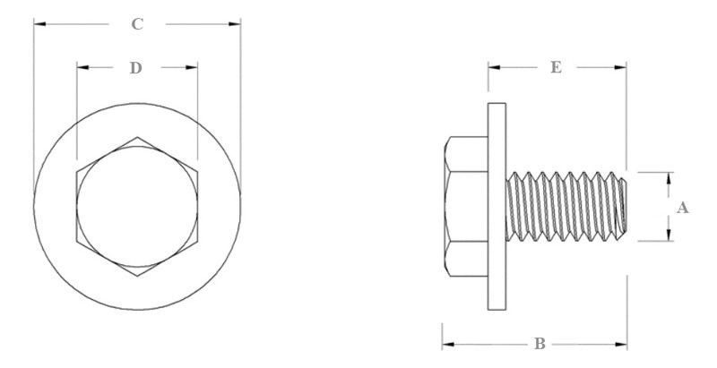 Болт (винт) шестигранный М6х1х12 мм с шайбой K2253 - схема, чертеж