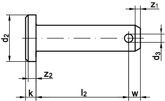 Штифт цилиндрический с головкой и отверстием под шплинт DIN 1444 form B - чертёж, схема