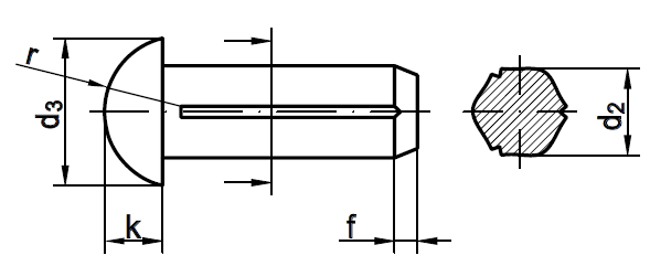 Штифт (заклёпка) цилиндрический DIN 1476 form A с полукруглой головкой-схема