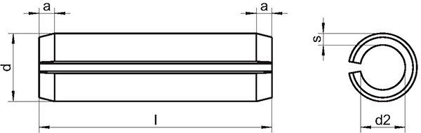 DIN 1481 штифт пружинный цилиндрический разрезной - чертеж