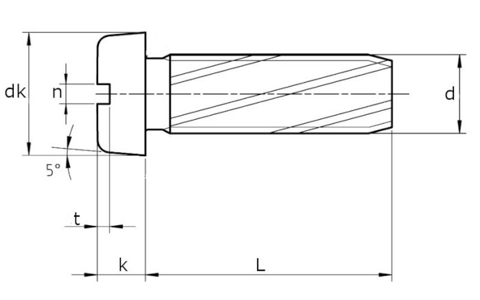 Винт с цилиндрической головкой и прямым шлицем DIN 7513 B-схема