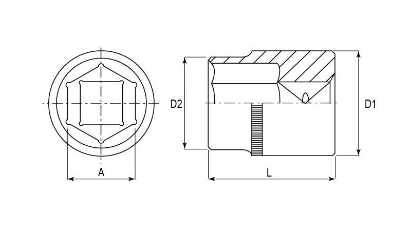 Набор торцевых головок 1/2"DR, ударных, диаметр 10-24 мм Jonnesway S03A4122SP - схема