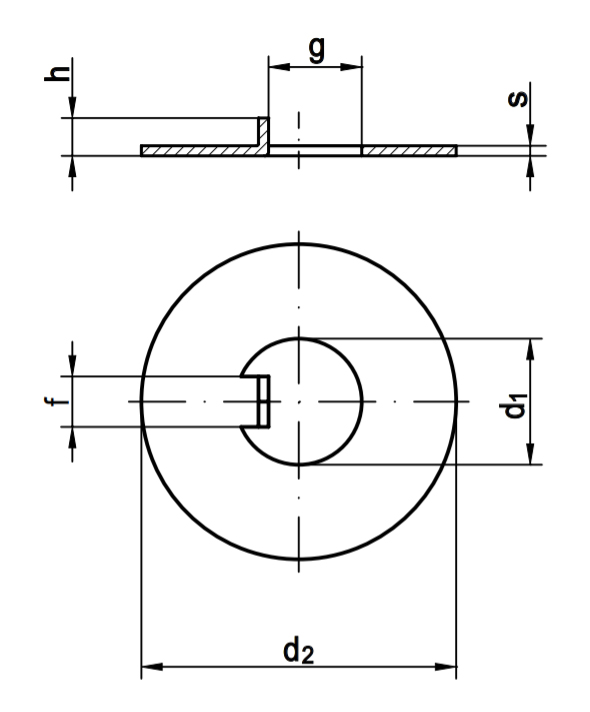 Стопорная шайба DIN 432 с наружным выступом - чертеж, схема