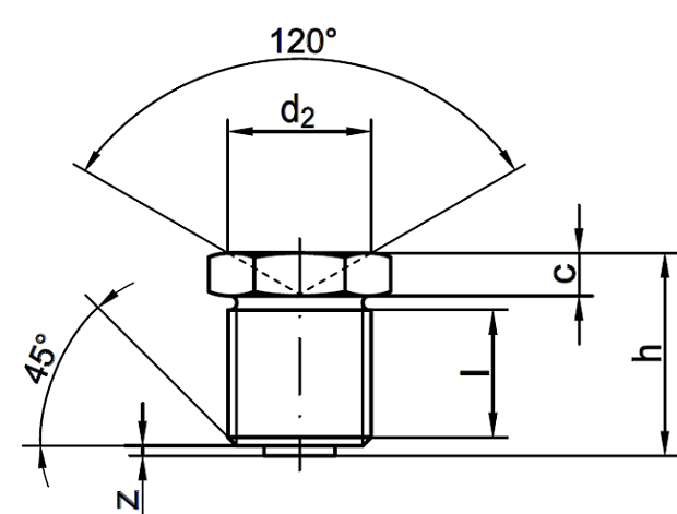 Пресс-масленка DIN 3405 form A прямая шестигранная-схема