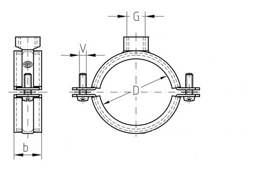 Хомут трубный 149-161 мм (5 1/2") с гайкой М10 MAYER, оцинкованная сталь W1 - схема, чертеж