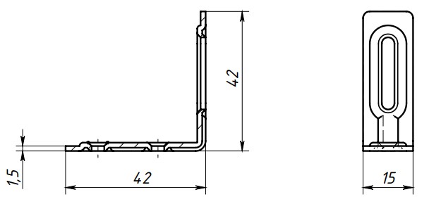Уголок крепежный регулируемый 40х40х15 мм - схема, чертеж