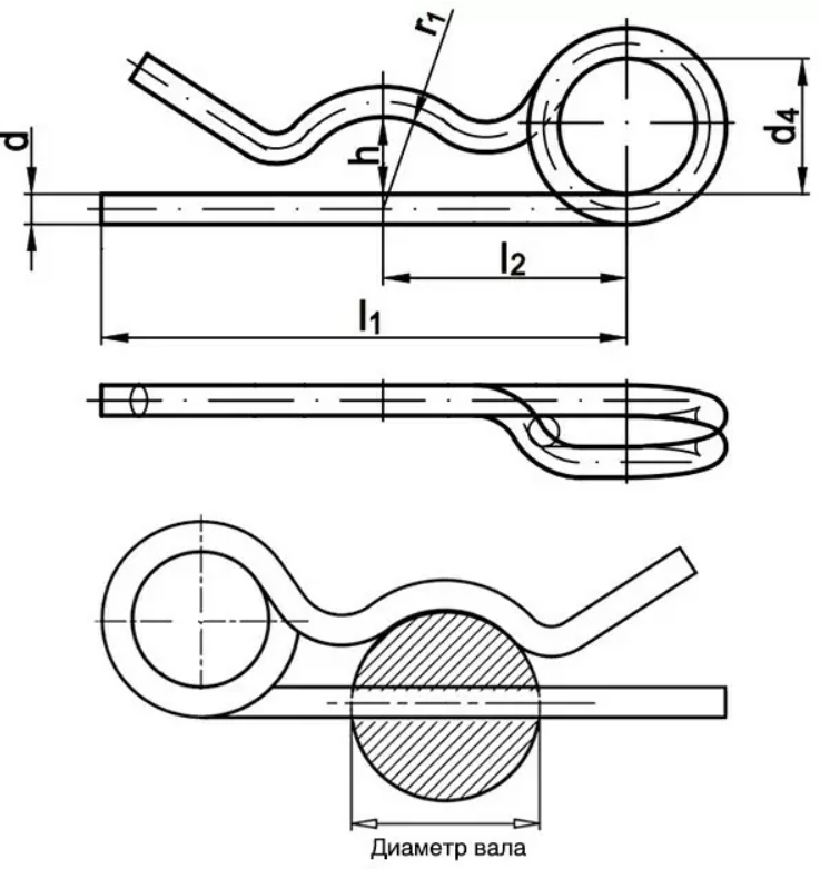 Шплинт пружинный игольчатый DIN 11024 Form D-shema