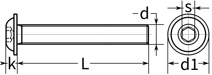 Винт с полукруглой головкой и фланцем ISO (DIN) 7380-2 - схема
