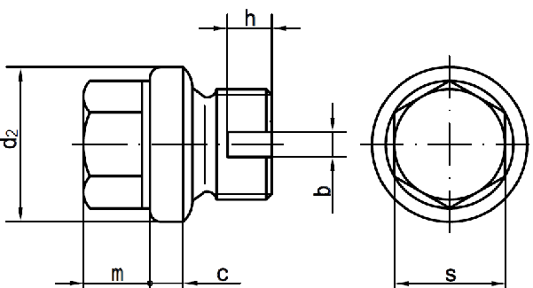 Пробка цилиндрическая с фланцем и дюймовой резьбой G DIN 5586 form B-схема