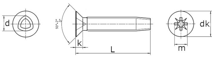 Винт резьбовыдавливающий с потайной головкой и крестообразным шлицем DIN 7500 form M-схема