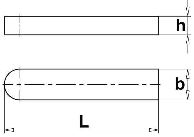 Шпонка призматическая DIN 6885, форма AB - схема, чертеж