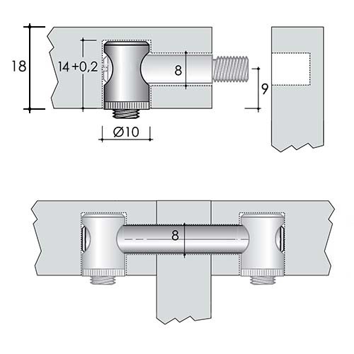 Стяжка коническая D10 для плит толщиной от 18 мм - размеры монтажа