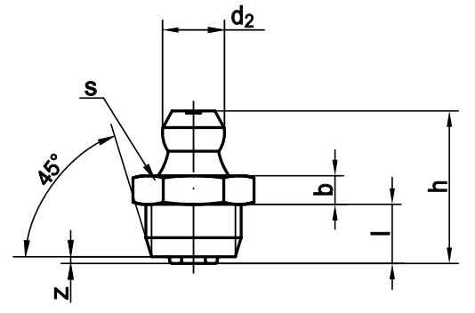 Пресс-масленка прямая DIN 71412 с конической головкой и дюймовой резьбой -схема