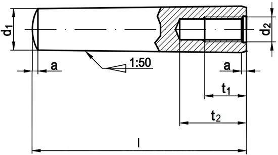 Штифт конический с резьбой DIN 7978 form A - чертеж, схема