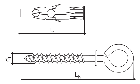 распорный дюбель с петельным крюком RUO - схема, чертеж