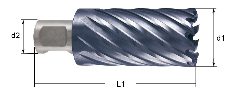 Сверло по металлу корончатое HSS-G TiAlN Ruko, глубина сверления 55 мм схема
