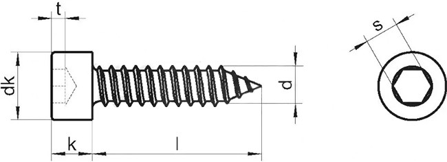 Саморез с цилиндрической головкой и шлицем HEX DIN 912, ART. 9051 Tapping screws with head according to DIN 912