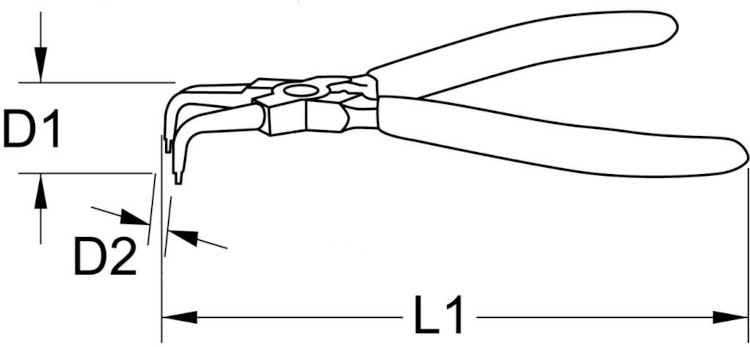 Щипцы для стопорных колец (внутренних) 216 мм, загнутый сжим Jonnesway P9508C-схема