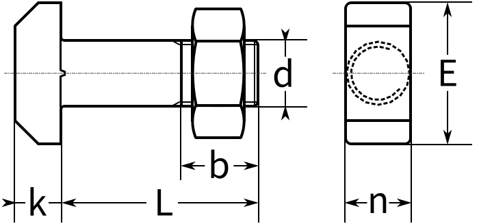 Болт Т-образный пазовый DIN 261-схема, чертеж