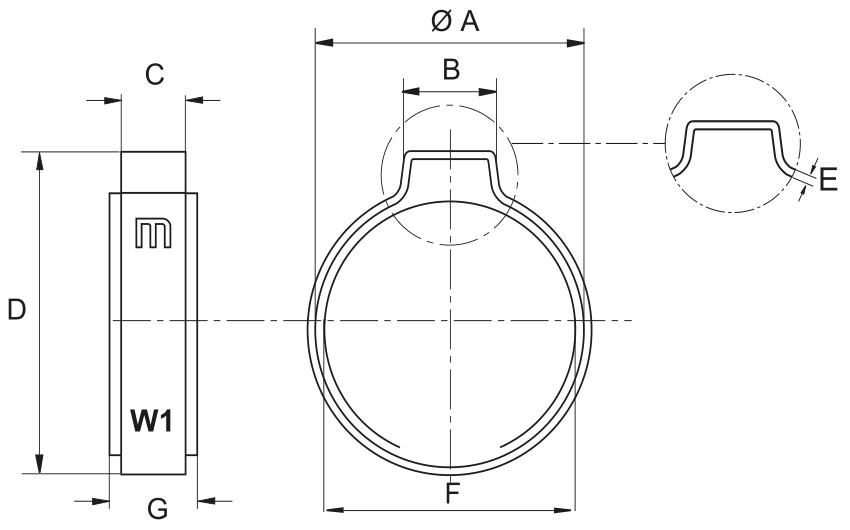 Хомут ушной с внутренним кольцом 10,0-11,5 мм MIKALOR, оцинкованная сталь W1 - схема, чертеж