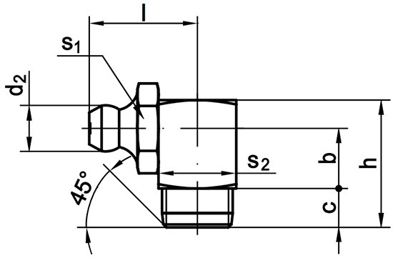 Пресс-масленка DIN 71412 form C угловая 90° - чертеж, схема