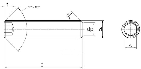 Винт установочный DIN 913 (ISO 4026) с плоским концом-схема