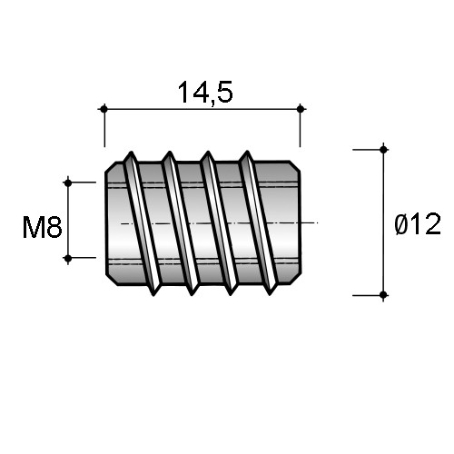 Футорка металлическая D12, М8 Х 15, BU15 - размеры