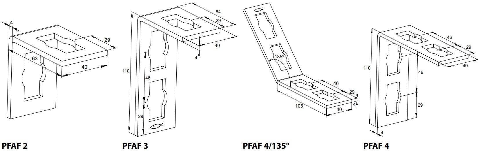 Монтажный уголок для профиля FUS Fischer PFAF - схема, чертеж
